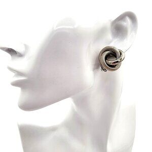 Vintage Silver-Tone Knot Clip-On Earrings, Heavy Mesh Industrial Chic Retro 80s